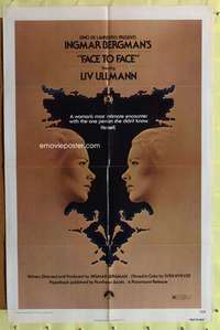 p292 FACE TO FACE one-sheet movie poster '76 Ingmar Bergman, Liv Ullmann