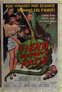 p298 FIEND WITHOUT A FACE one-sheet movie poster '58 bizarre giant brain!