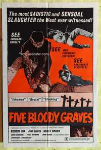 p302 FIVE BLOODY GRAVES one-sheet movie poster '70 Adamson horror western!