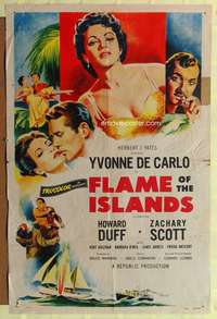 p305 FLAME OF THE ISLANDS one-sheet movie poster '55 Yvonne De Carlo, Duff