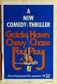 p315 FOUL PLAY teaser one-sheet movie poster '78 Goldie Hawn, Chevy Chase