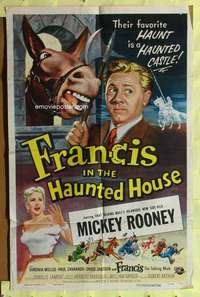 p321 FRANCIS IN THE HAUNTED HOUSE one-sheet movie poster '56 Mickey Rooney