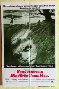 p323 FRANKENSTEIN & THE MONSTER FROM HELL one-sheet movie poster '74