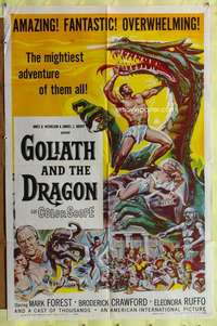 p376 GOLIATH & THE DRAGON one-sheet movie poster '60 cool fantasy art!