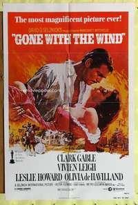 p377 GONE WITH THE WIND one-sheet movie poster R80 Clark Gable, Leigh