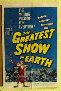 p396 GREATEST SHOW ON EARTH one-sheet movie poster R60 DeMille, Heston