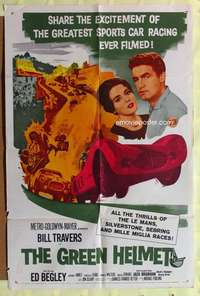 p401 GREEN HELMET one-sheet movie poster '61 Bill Travers, car racing!