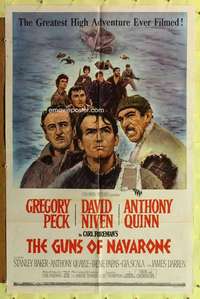 p413 GUNS OF NAVARONE one-sheet movie poster '61 Greg Peck, Niven, Quinn