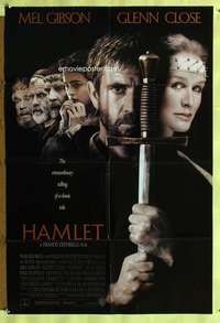 p415 HAMLET one-sheet movie poster '90 Mel Gibson, Close, Shakespeare