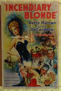 p451 INCENDIARY BLONDE style A one-sheet movie poster '45 sexy Betty Hutton!