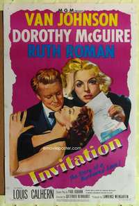 p457 INVITATION one-sheet movie poster '52 Van Johnson, Dorothy McGuire