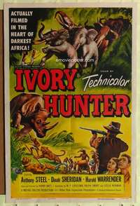 p461 IVORY HUNTER one-sheet movie poster '52 great image of African animals!