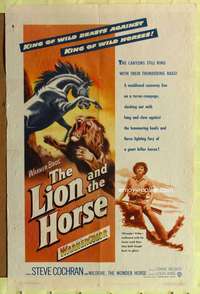 p494 LION & THE HORSE one-sheet movie poster '52 wild beast vs stallion!