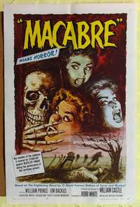 p506 MACABRE one-sheet movie poster '58 William Castle, horror image!
