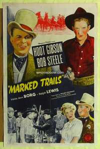 p514 MARKED TRAILS one-sheet movie poster '44 Bob Steele, Hoot Gibson