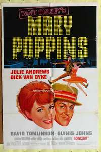 p520 MARY POPPINS style A one-sheet movie poster '64 Julie Andrews, Walt Disney
