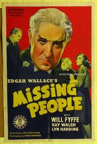 p529 MISSING PEOPLE one-sheet movie poster '40 Will Fyffe, Kay Walsh