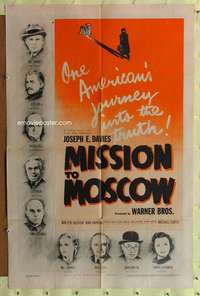 p530 MISSION TO MOSCOW one-sheet movie poster '43 Walter Huston, Curtiz