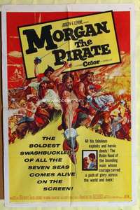 p536 MORGAN THE PIRATE one-sheet movie poster '61 raging Steve Reeves!