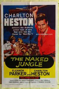 p553 NAKED JUNGLE one-sheet movie poster R60 Charlton Heston, Parker