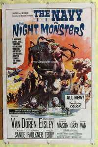 p561 NAVY VS THE NIGHT MONSTERS one-sheet movie poster '66 military horror!