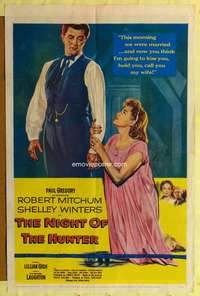 p573 NIGHT OF THE HUNTER one-sheet movie poster '55 Robert Mitchum, Winters