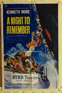 p577 NIGHT TO REMEMBER one-sheet movie poster '58 English Titanic bio!