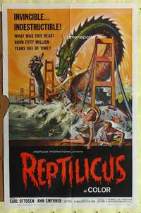 p668 REPTILICUS one-sheet movie poster '62 giant lizard, AIP sci-fi!