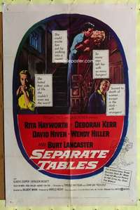 p697 SEPARATE TABLES one-sheet movie poster '58 Rita Hayworth, Lancaster