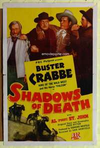 p704 SHADOWS OF DEATH one-sheet movie poster '45 Buster Crabbe western!