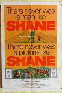 p706 SHANE one-sheet movie poster R66 Alan Ladd, Jean Arthur, Heflin