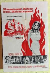 p709 SHE military one-sheet movie poster '65 Hammer, sexy Ursula Andress!
