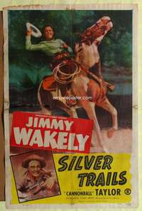 p715 SILVER TRAILS one-sheet movie poster '48 Jimmy Wakely riding horse!