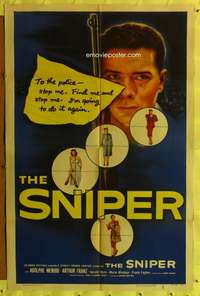 p724 SNIPER one-sheet movie poster '52 spooky sniper with gun image!