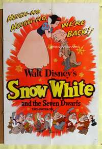 p725 SNOW WHITE & THE SEVEN DWARFS one-sheet movie poster R58 Disney classic!