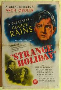 p744 STRANGE HOLIDAY one-sheet movie poster '46 Claude Rains, Arch Oboler