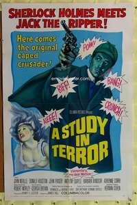 p749 STUDY IN TERROR one-sheet movie poster '66 Neville as Sherlock Holmes!
