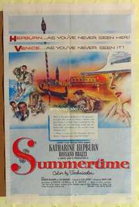 p754 SUMMERTIME one-sheet movie poster '55 Kate Hepburn, Rossano Brazzi