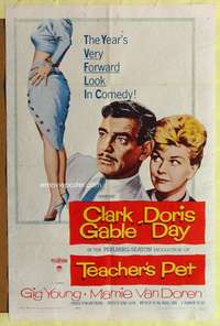 p767 TEACHER'S PET one-sheet movie poster '58 Doris Day, Clark Gable