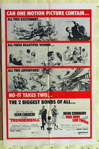 p784 THUNDERBALL/YOU ONLY LIVE TWICE one-sheet movie poster '71 James Bond
