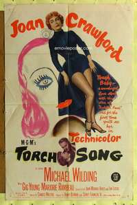 p792 TORCH SONG one-sheet movie poster '53 Joan Crawford, unusual art!