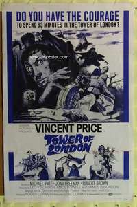 p795 TOWER OF LONDON one-sheet movie poster '62 Vincent Price, Corman