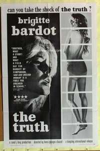 p805 TRUTH one-sheet movie poster '61 Brigitte Bardot, Clouzot, La Verite!