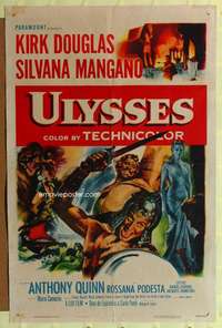 p813 ULYSSES one-sheet movie poster '55 Kirk Douglas, Silvana Mangano