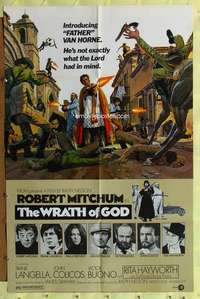 p870 WRATH OF GOD one-sheet movie poster '72 priest Robert Mitchum w/gun!