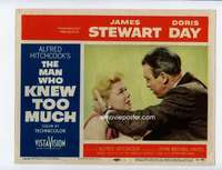 s185 MAN WHO KNEW TOO MUCH movie lobby card #1 '56 Stewart holds Day