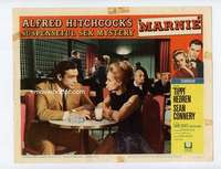 s258 MARNIE movie lobby card #8 '64 Sean Connery & Hedren at table!