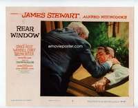 s142 REAR WINDOW movie lobby card #3 '54 Raymond Burr attacks Stewart!