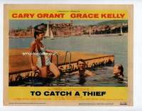 s154 TO CATCH A THIEF movie lobby card #1 '55 Grant & Kelly swimming!