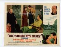 s181 TROUBLE WITH HARRY movie lobby card #3 R63 top stars in room!